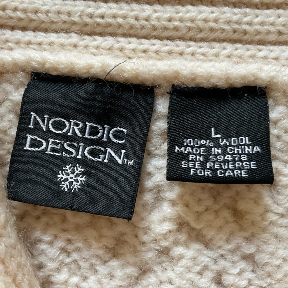 Nordic Design 100% Wool Shawl Collar Cardigan Cream Chunky Knit L - Picture 3 of 14